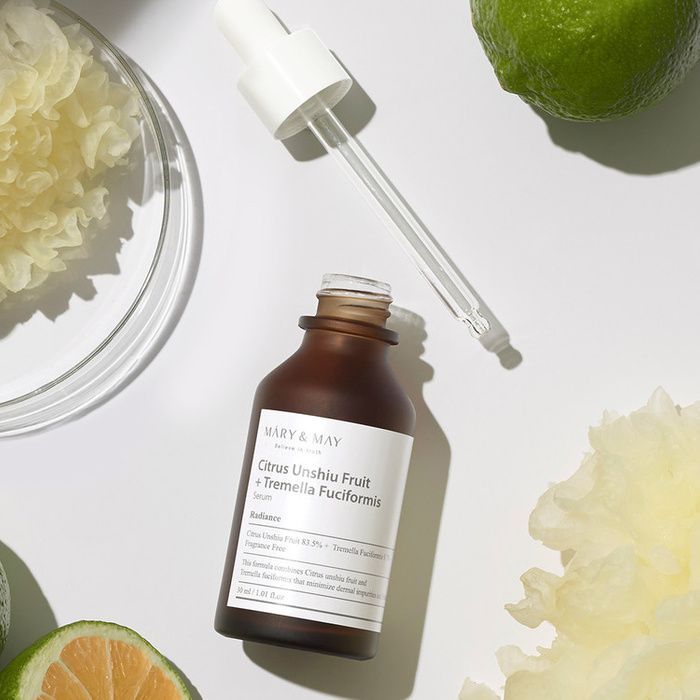 Mary&May Citrus Unshiu + Tremella Fuciformis Serum - Rozjaśniające Serum Do Twarzy - 30ml