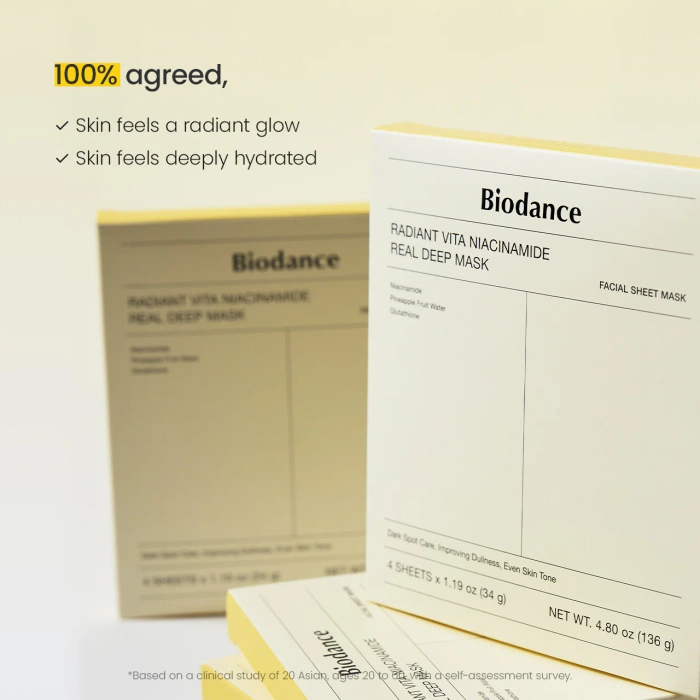Biodance Radiant Vita Niacinamide Real Deep Mask - Rozświetlająca Maska do Twarzy 34g.