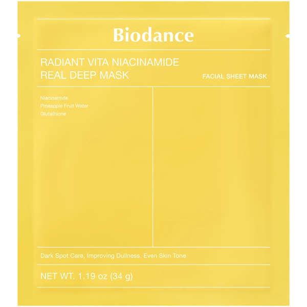 Biodance Radiant Vita Niacinamide Real Deep Mask - Rozświetlająca Maska do Twarzy 34g.